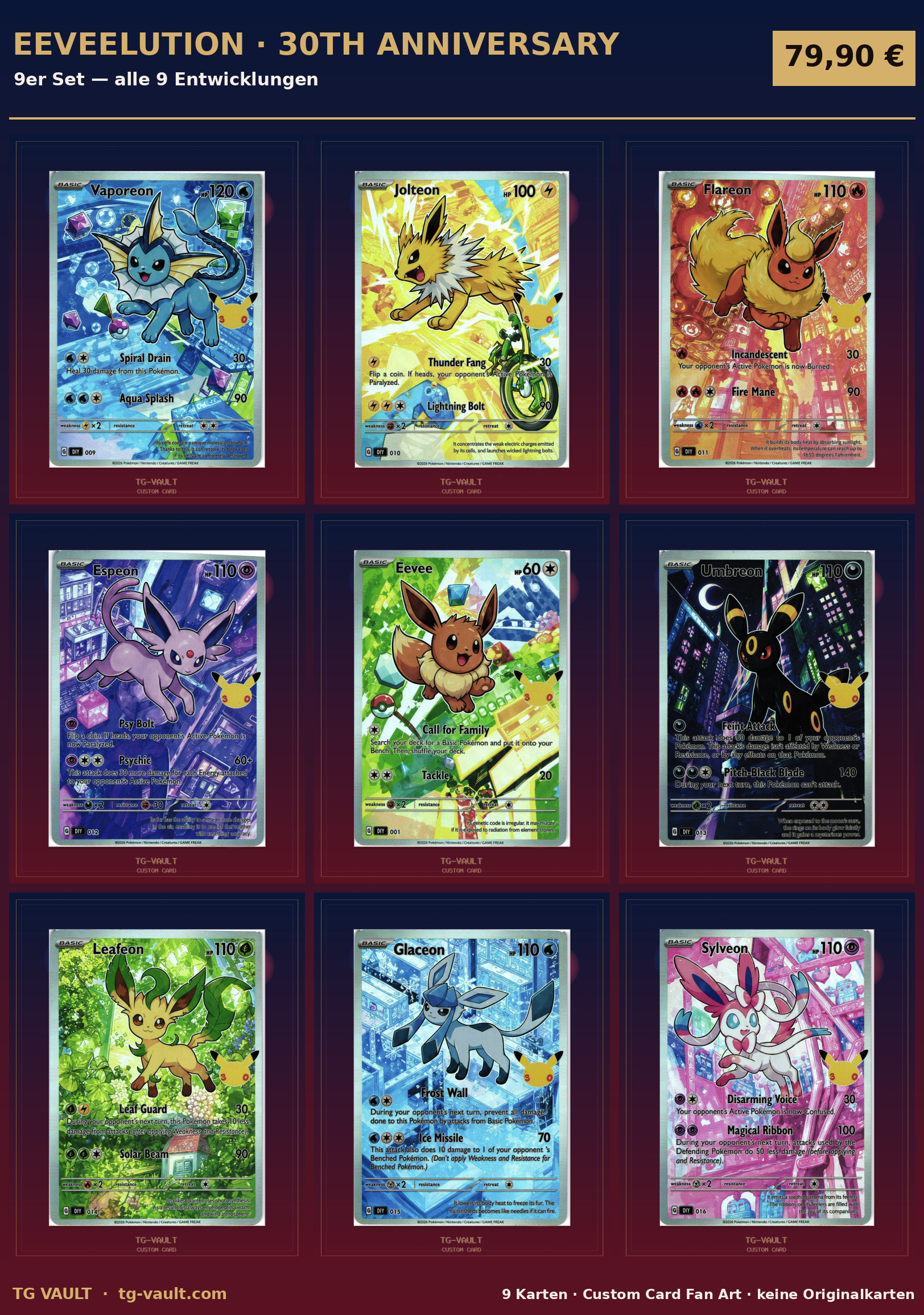Eeveelution 30th Anniversary – 9er Set (alle 9 Entwicklungen) Eeveelution 30th Anniversary – 9er Set (alle 9 Entwicklungen) – verfügbar bei TG Vault