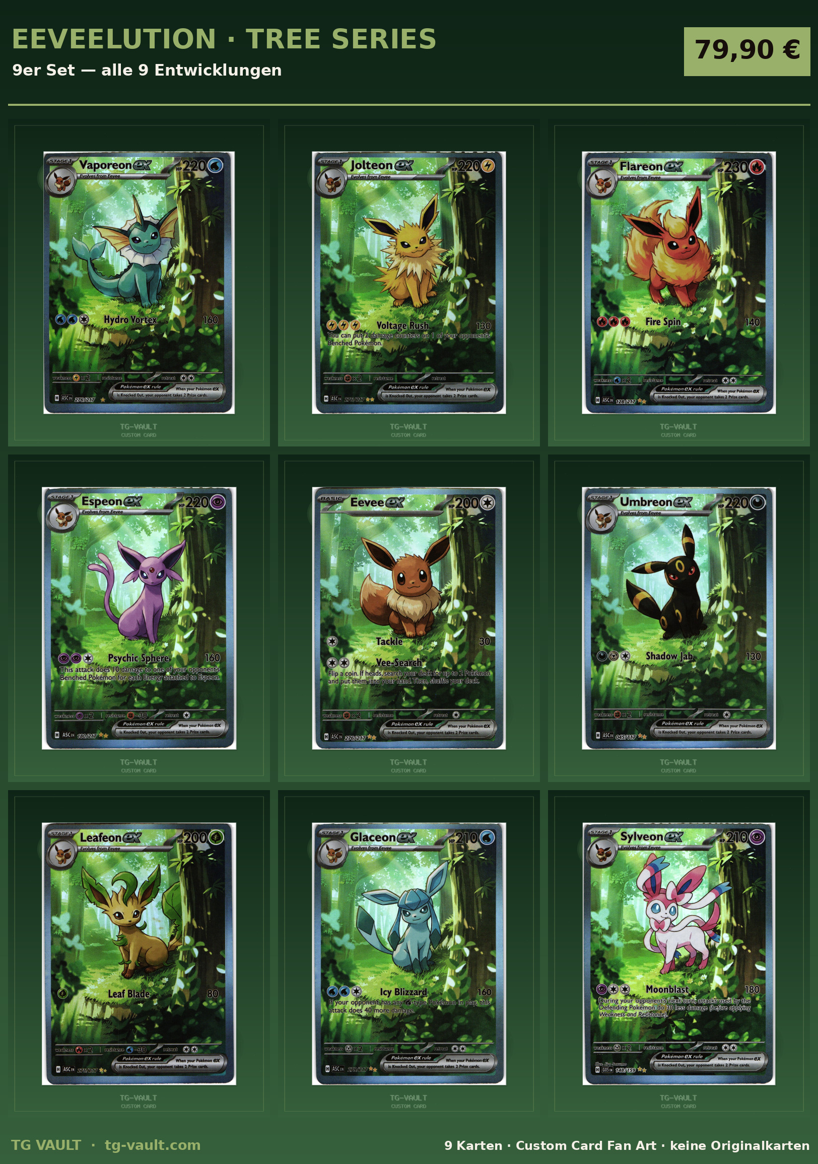 Eeveelution Tree Series – 9er Set (alle 9 Entwicklungen) Eeveelution Tree Series – 9er Set (alle 9 Entwicklungen) – verfügbar bei TG Vault